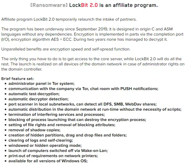 Figure 2 - LockBit 2.0 features