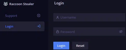 Raccoon Stealer dashboard login