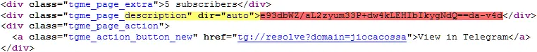 Raccoon Stealer telegram user details HTML (Yellow: element search; Red: encoded string