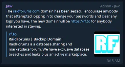 Jaw announcement on the Telegram channel