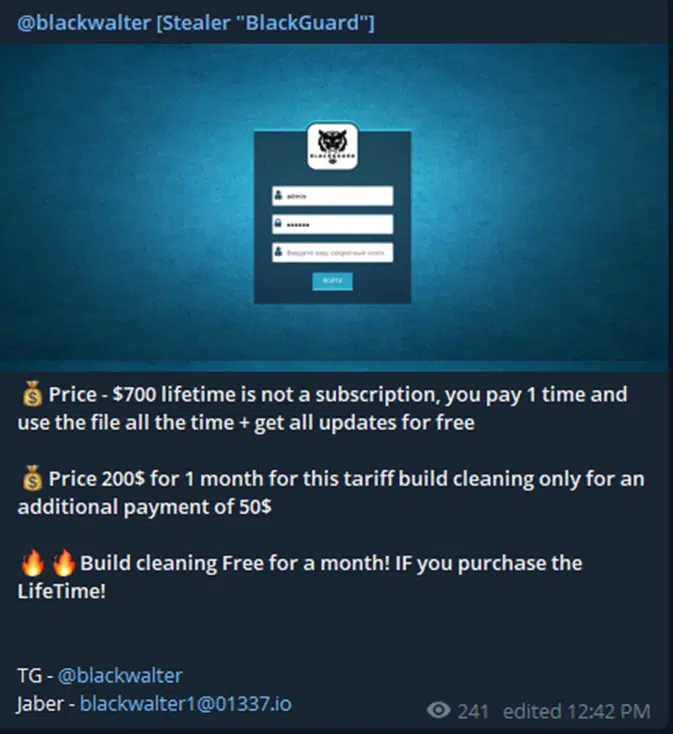 BlackGuard’s Telegram channel ad