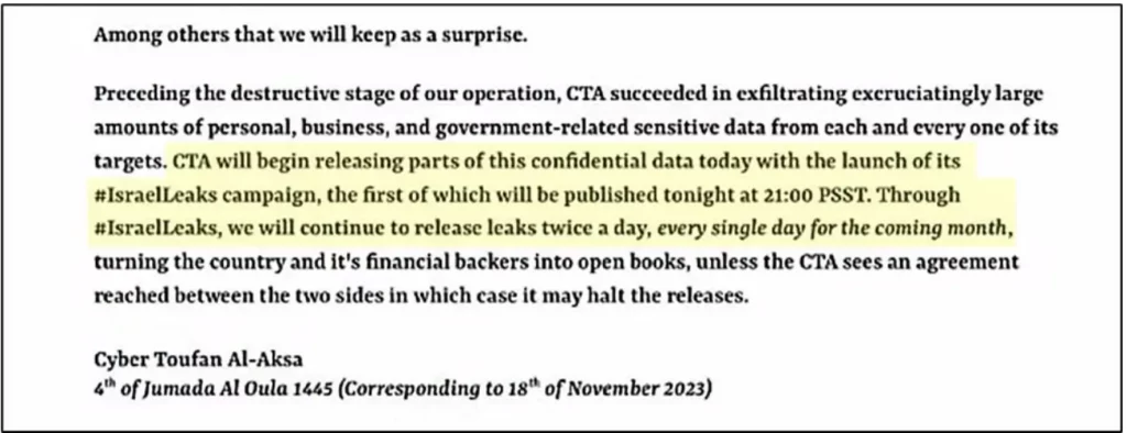 Figure 5 – Cyber Toufan Press Release Declaration