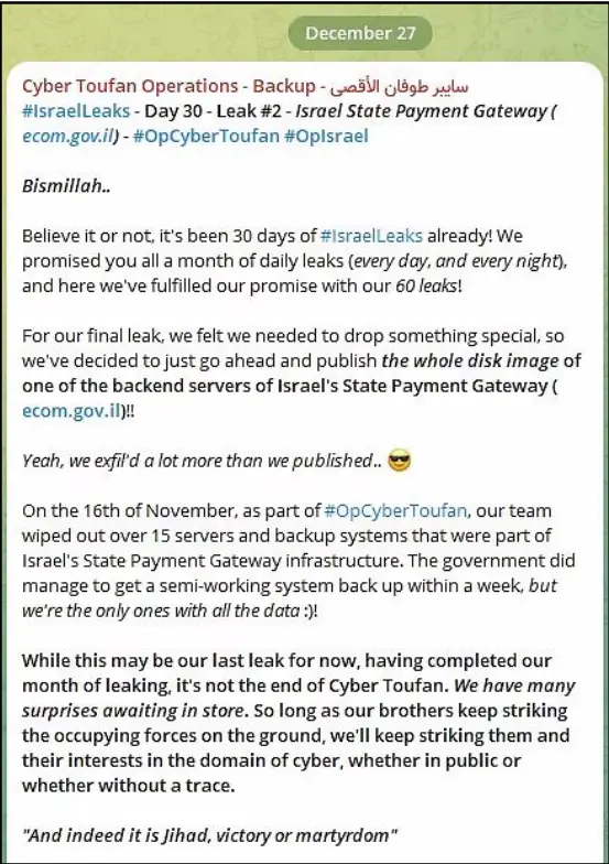 Figure 9– Day 30 notice on Cyber Toufan leaking campaign