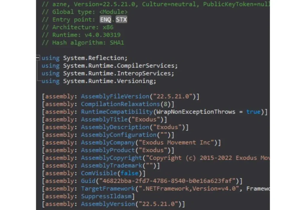 Figure 7: Disassembled metadata, as presented in the loader's source code 