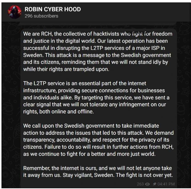 Robin Cyber Hood – Message to the Swedish Government