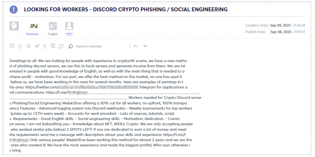 Figure 7 – Search for partners for Crypto phishing campaign