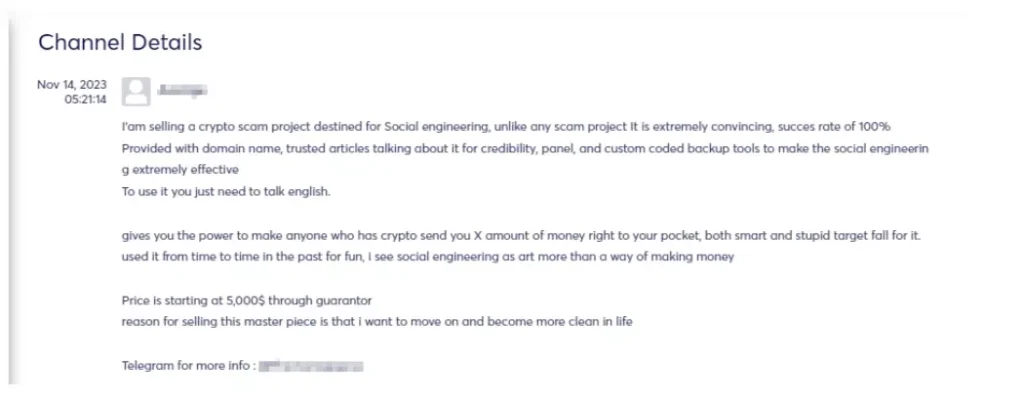 Figure 18 – threat actor Is selling a working crypto scam project