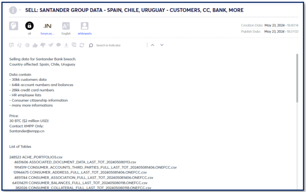 Figure 1: Whitewarlock’s Post on Exploit Forum Captured in the Argos Platform