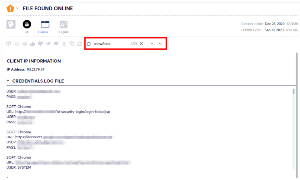 Figure 3: 70+ Instances of Snowflake Domains Captured by Lumma Stealerware