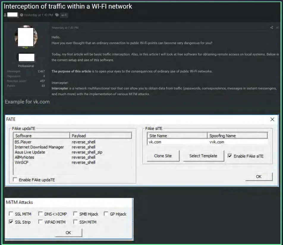 Figure 9: Public WiFi attack tutorial shared on Carder Market and collected by Cyberint’s Argos platform