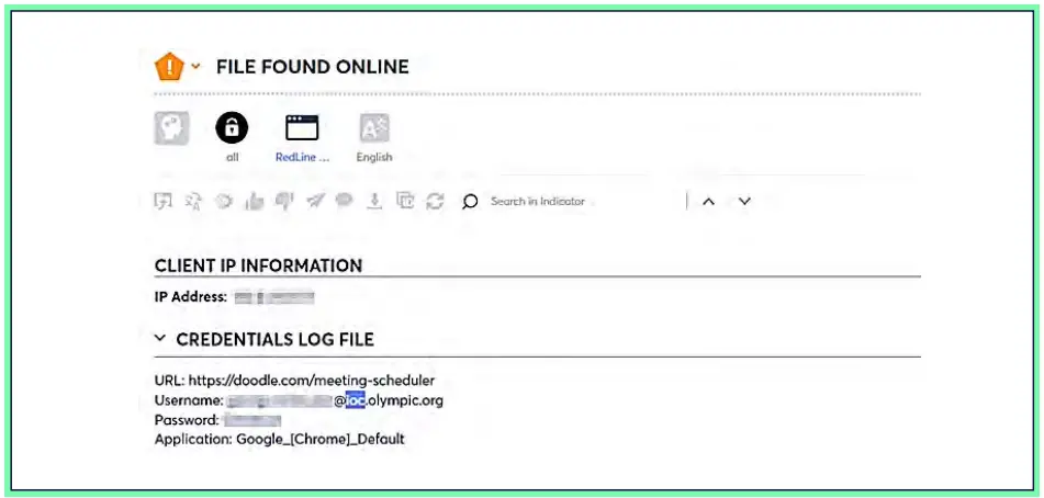 Figure 11: IOC member’s credentials harvested by Redline stealer malware, collected by Cyberint’s Argos platform