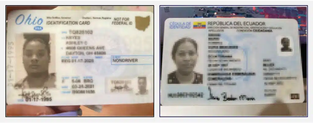 Figures 10-11: Examples of identification cards uploaded by the victims to the platforms.