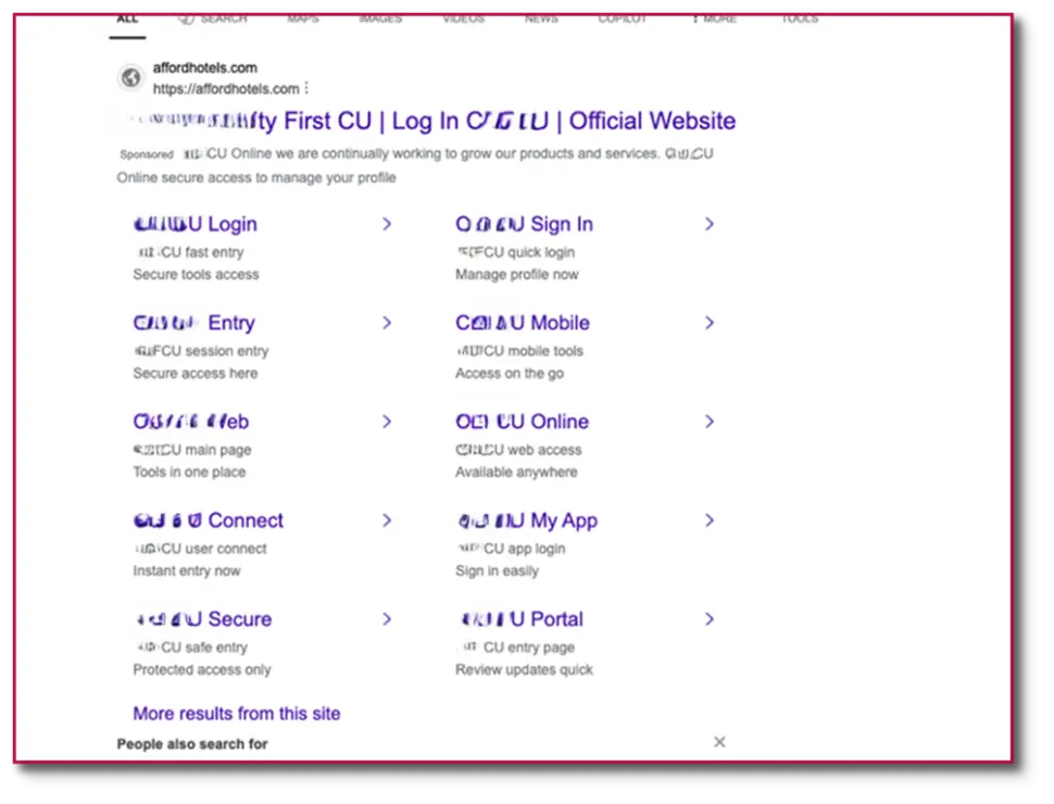 Figure 10: Example of ad targeting credit union on bing